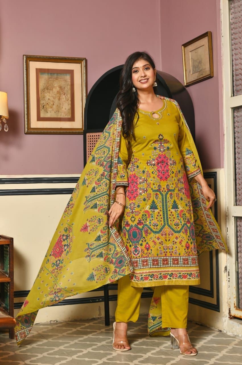 “Abstract Summer Cotton Mal Kurta Set with Gota Patti & Embroidery | 3pc Top,