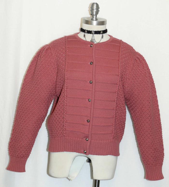 PINK ~ WOOL Women KNITTED Crocheted AUSTRIA Winter WARM Dress SWEATER Jacket 8 S