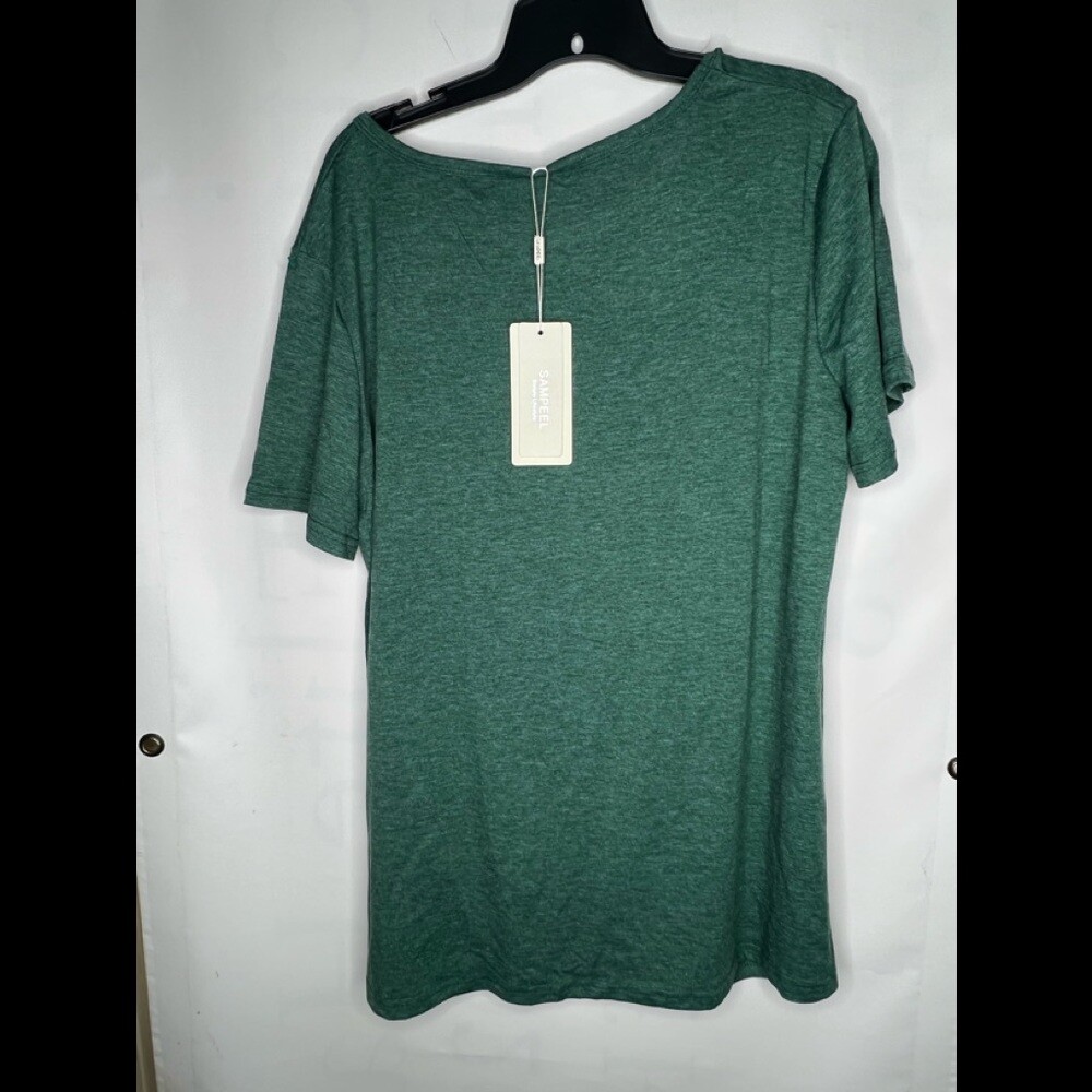 SAMPEEL Hunter Green Gather Draped Blouse