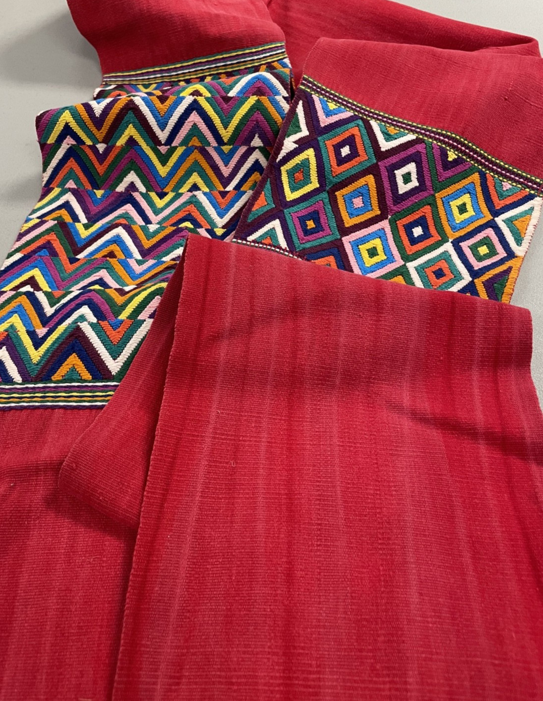 Vintage 50’s Handwoven Guatemalan Chajul Faja Cotton Sash – Red – 7.5” x 118″
