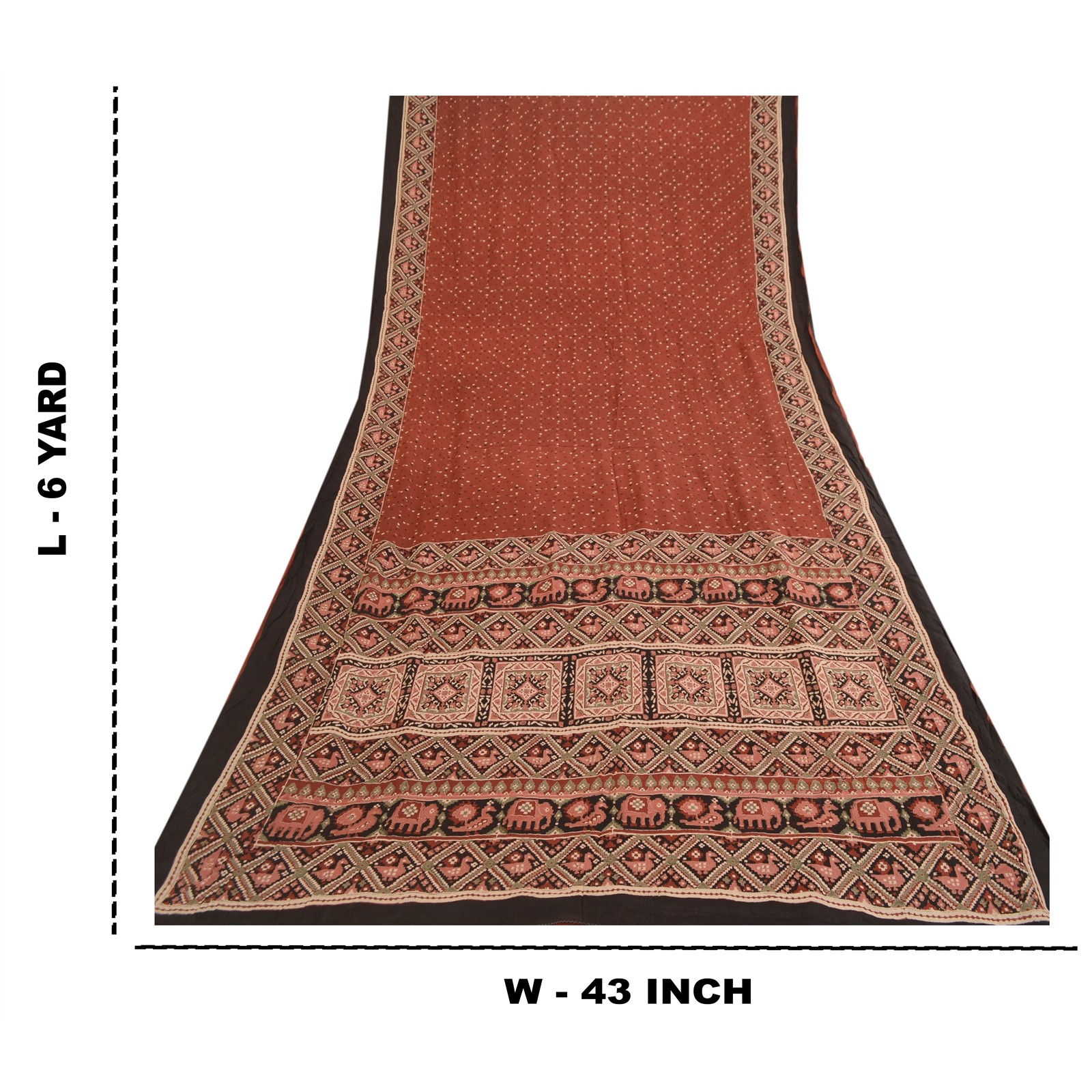 Sanskriti Vintage Sarees Coffee-Brown Animal Print Pure Silk Sari 6 Yard Fabric