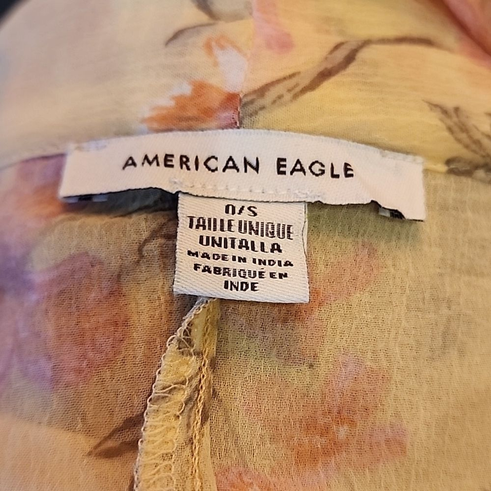 American Eagle Outfitters AEO yellow amd pink floral sheer relaxed fit kimono OS