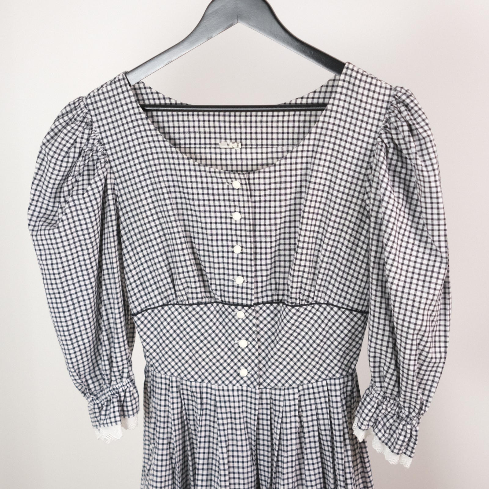 Austrian Alpine Cotton Folk Dres Checked Lace Trim Dirndl Style Size 42