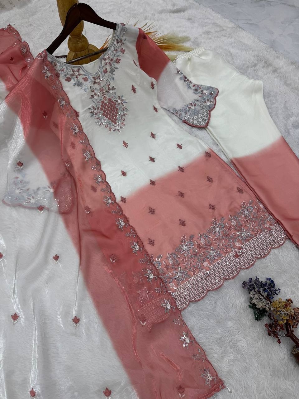 Presenting Pure Silk Salwar Kameez With Dusty Pink Dupatta For Festival Wear