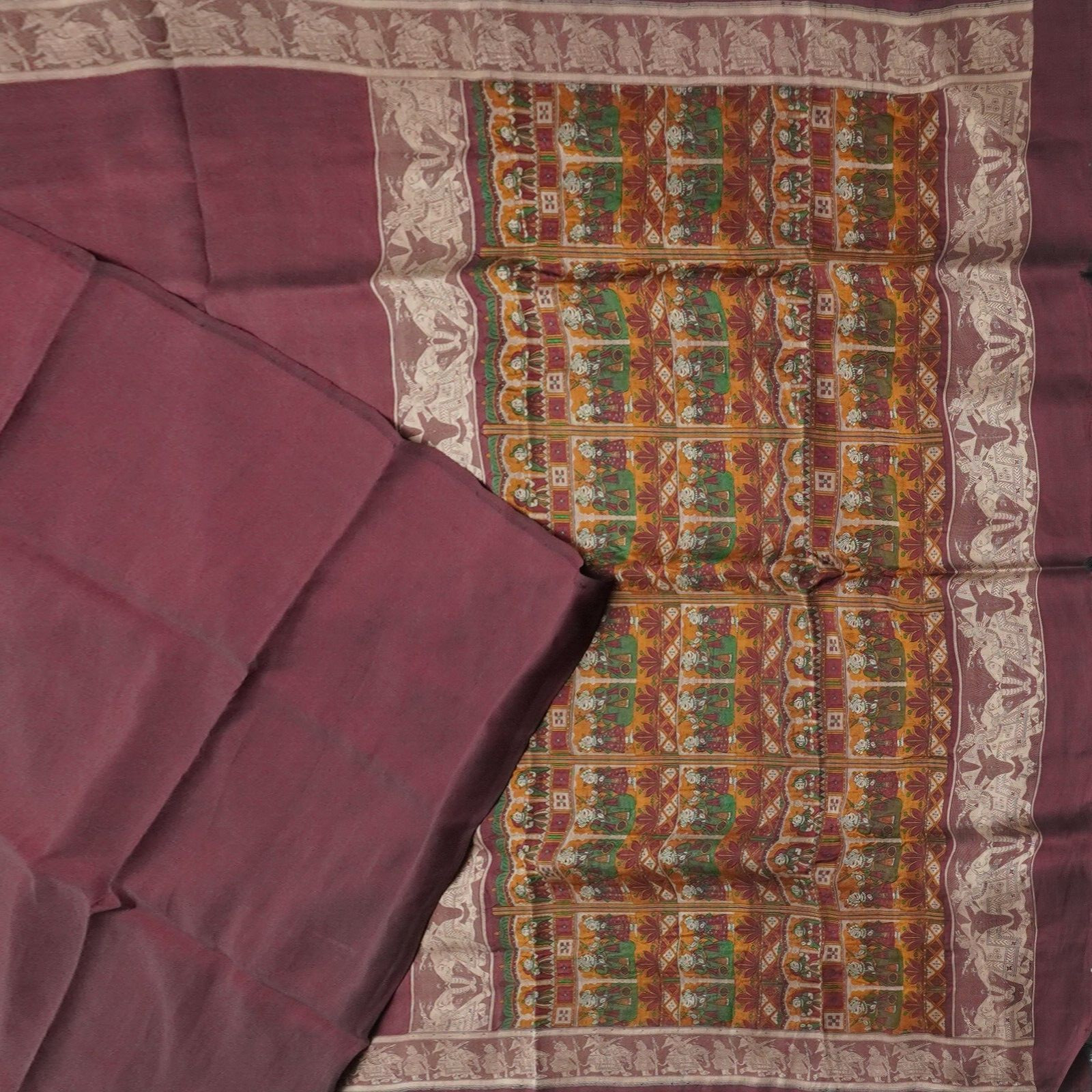 Vintage Dark Purple Sarees 100% Pure Silk Handwoven Human Sari 5YD Craft Fabric