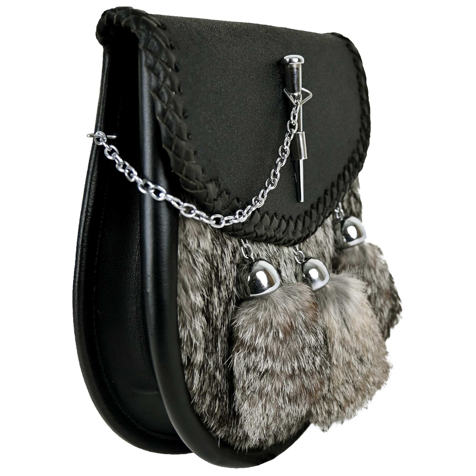 Highlanders Men Grey Rabbit Fur Pin Lock Sporran Mens Highland Purse Kilt Outfit