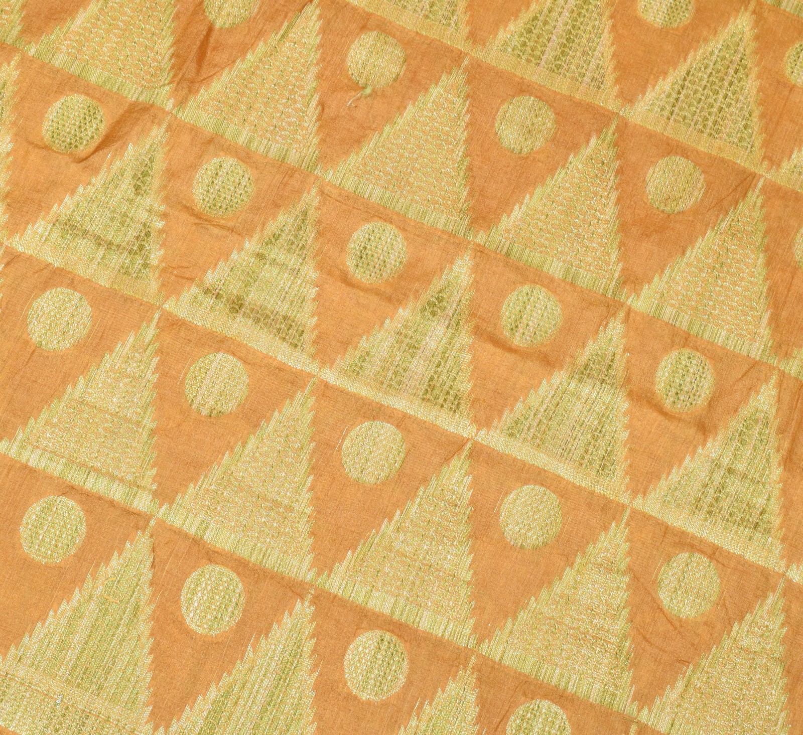 Sushila Vintage Mustard Saree Pure Tussar Silk Woven Geometrical 6Yd Sari Fabric