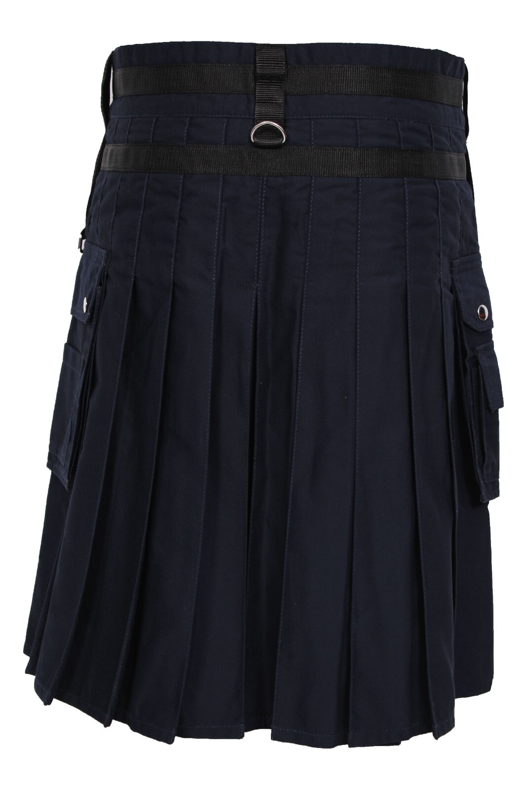 TRUESAGA – Red & Navy Deluxe Utility Fashion Kilt with Chain 100% Cotton 16-oz