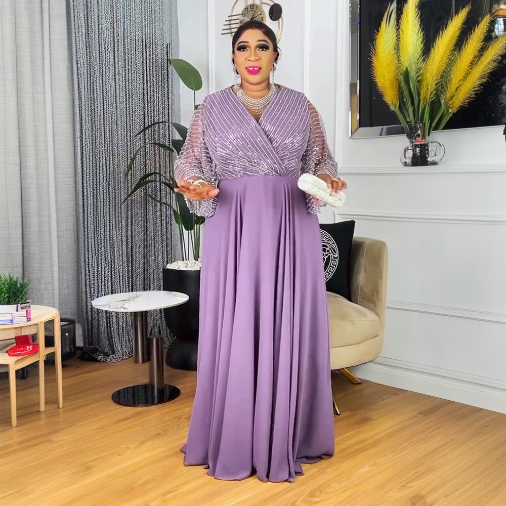 African Party Dress Women Sequin Wedding Evening Gown Elegant Turkey Maxi Abaya