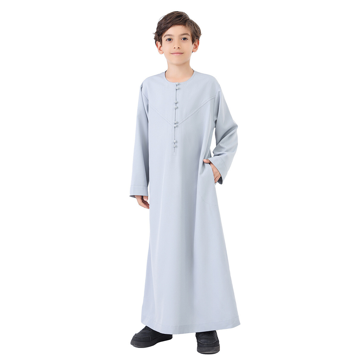 Dubai Kids Boys Long Sleeve Abaya Robes Saudi Jubba Thobe Daffah Dishdash Kaftan