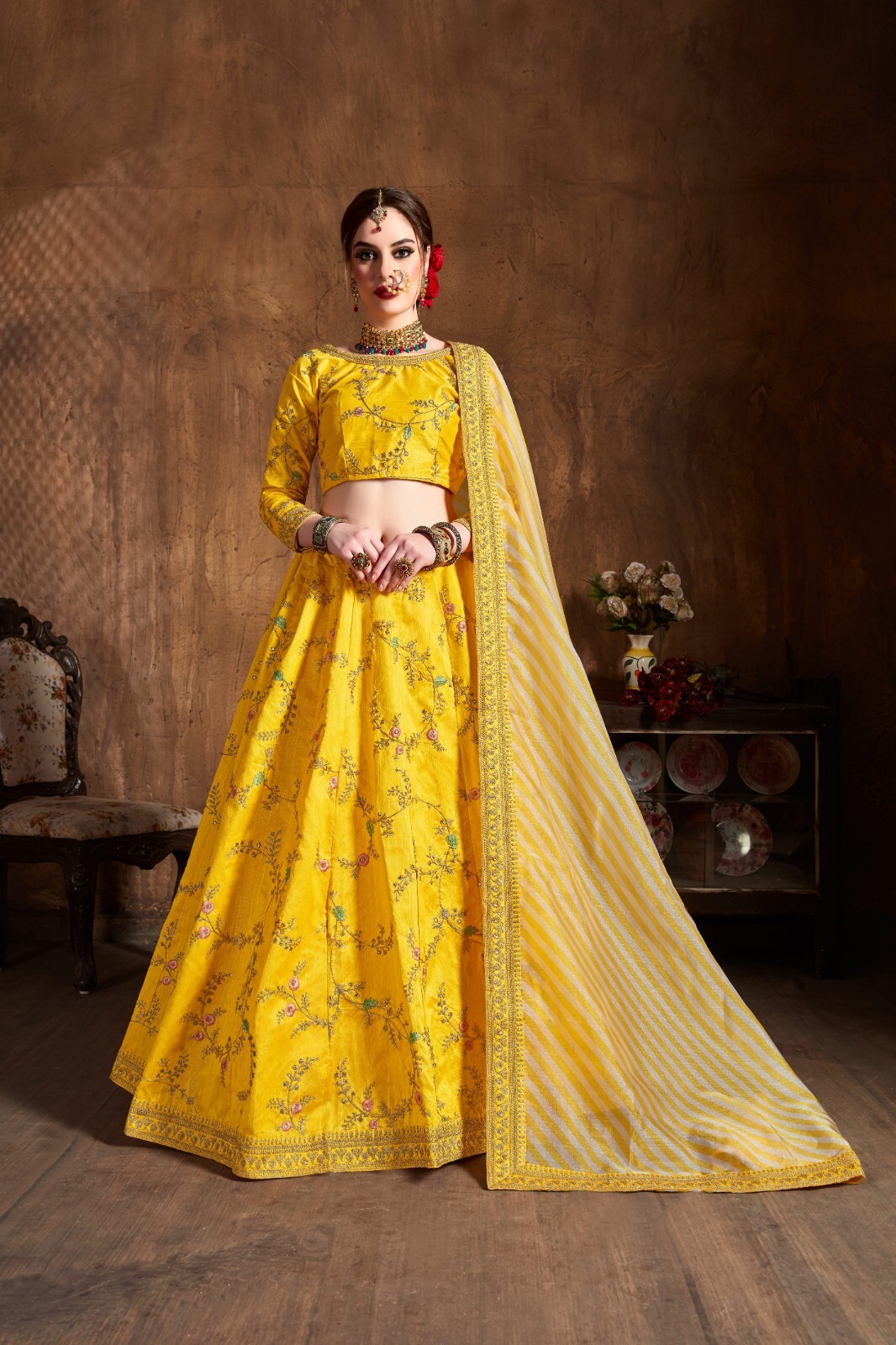 Yellow Fancy Mulberry silk Sequence Thread An Dori Embroidery Work Lehenga Choli