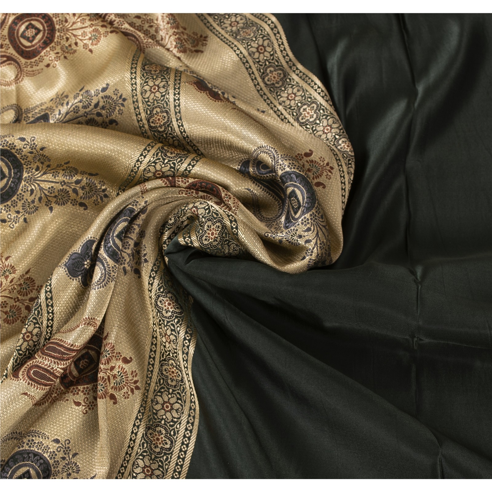 Sanskriti Vintage Sarees Black Banarasi Brocade Woven Pure Satin Sari 5+Ydfabric