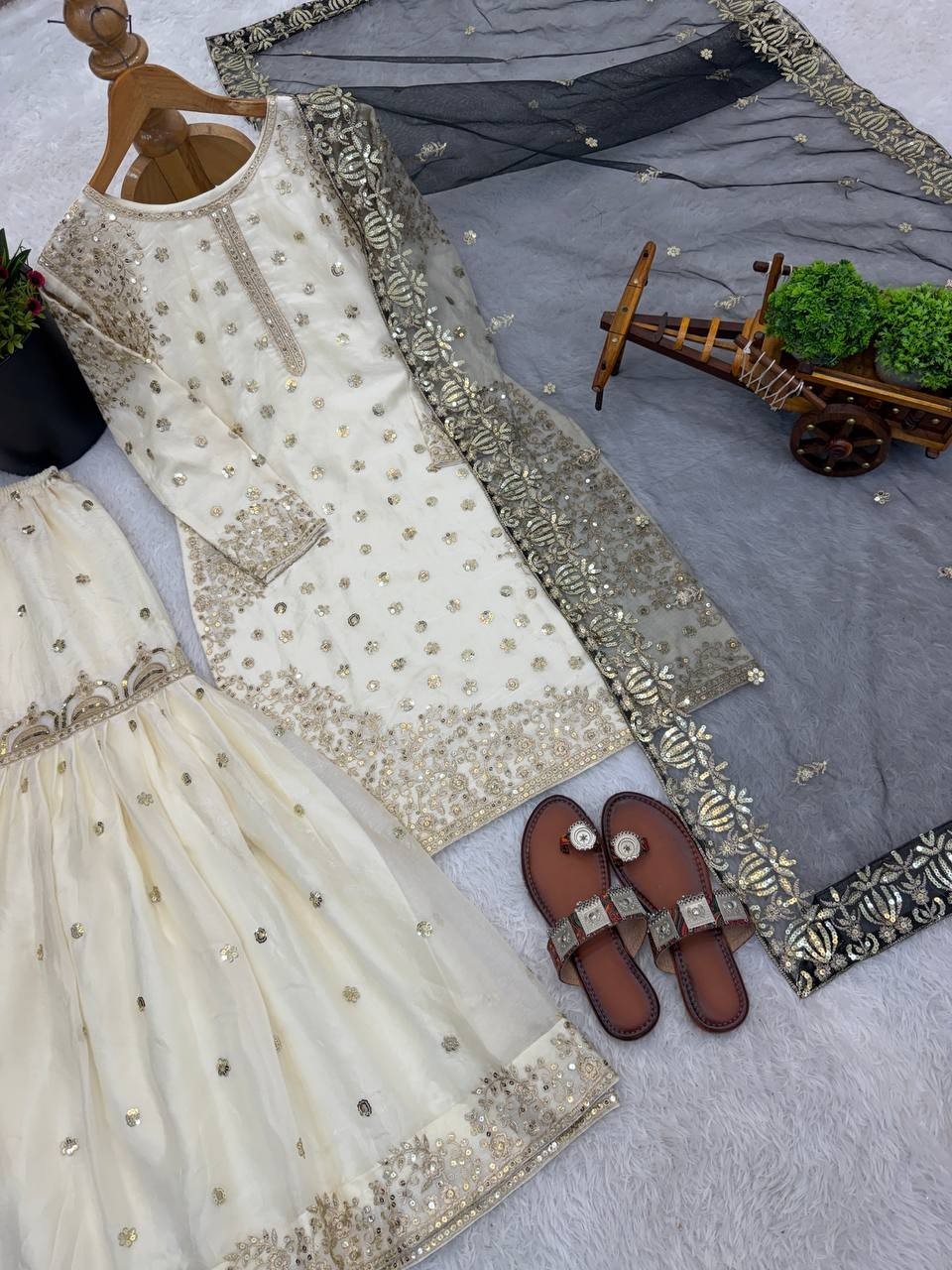 Unique Designer Silk Kurta Palazzo With Dupatta For Wedding & Party Wear