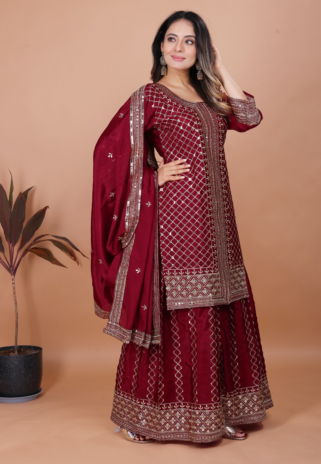 Latest Collection Heavy Star Georgette Kurta Palazzo With Dupatta For Women