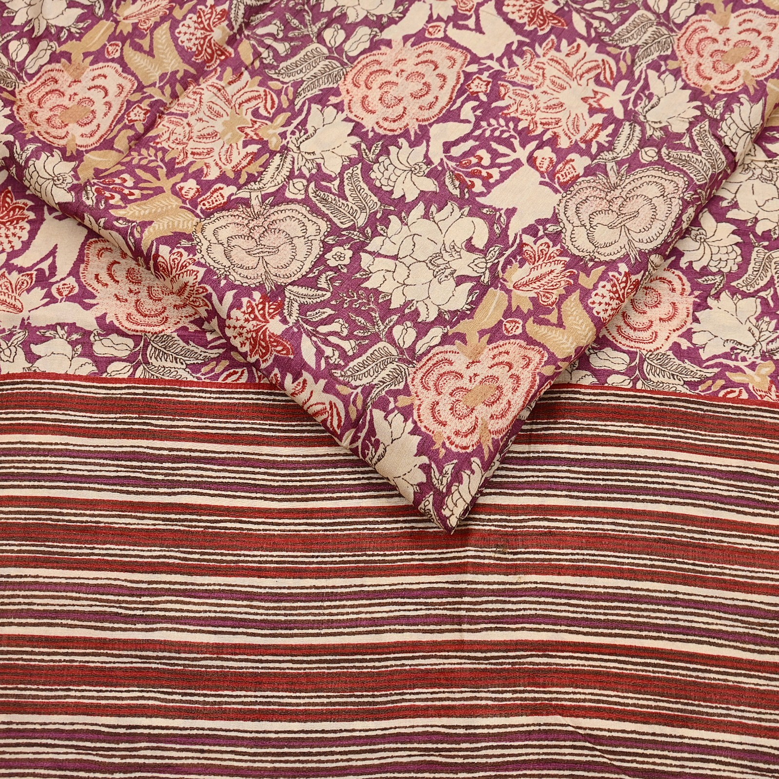 Vintage Purple beige Pure Khadi Silk Saree 5Yd Handloom Indian Sari Soft Fabric