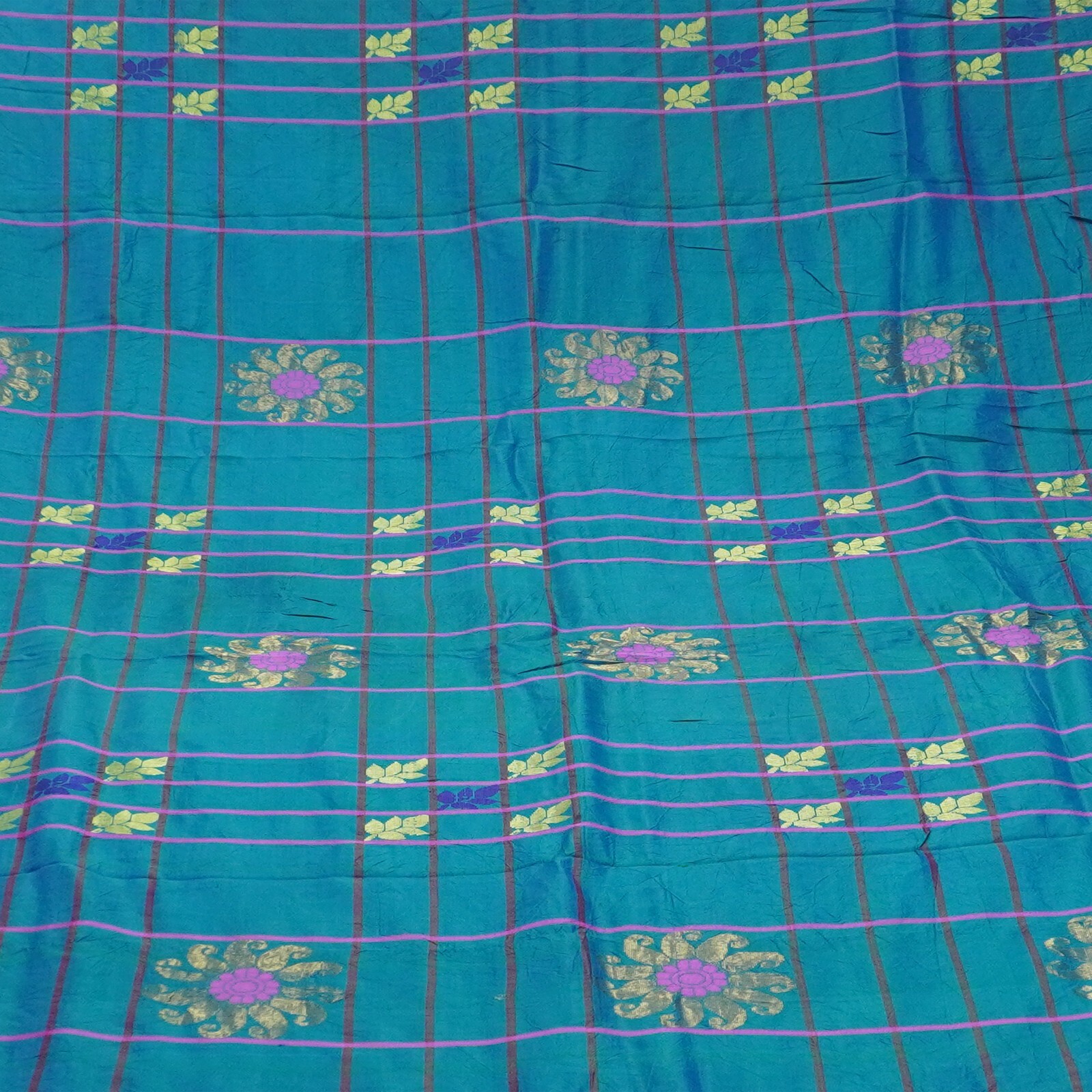Vintage Peacock Blue Sarees 100% Pure Silk Zari Handwoven Sari 5YD Craft Fabric