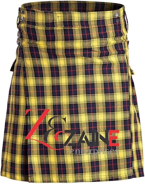 Men’s Modern Scottish Hybrid Utility Kilt – Black Cotton & Acrylic Wool Tartan