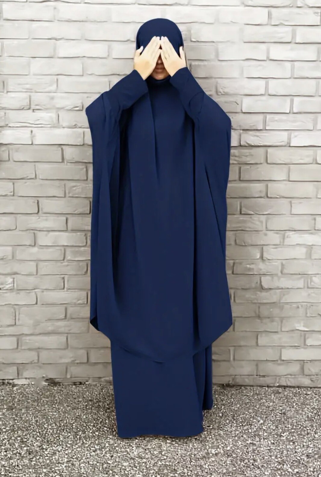 Two Pieces Jilbab Modest Dress for Muslim Women Long Khimar and Skirt Blue Color
