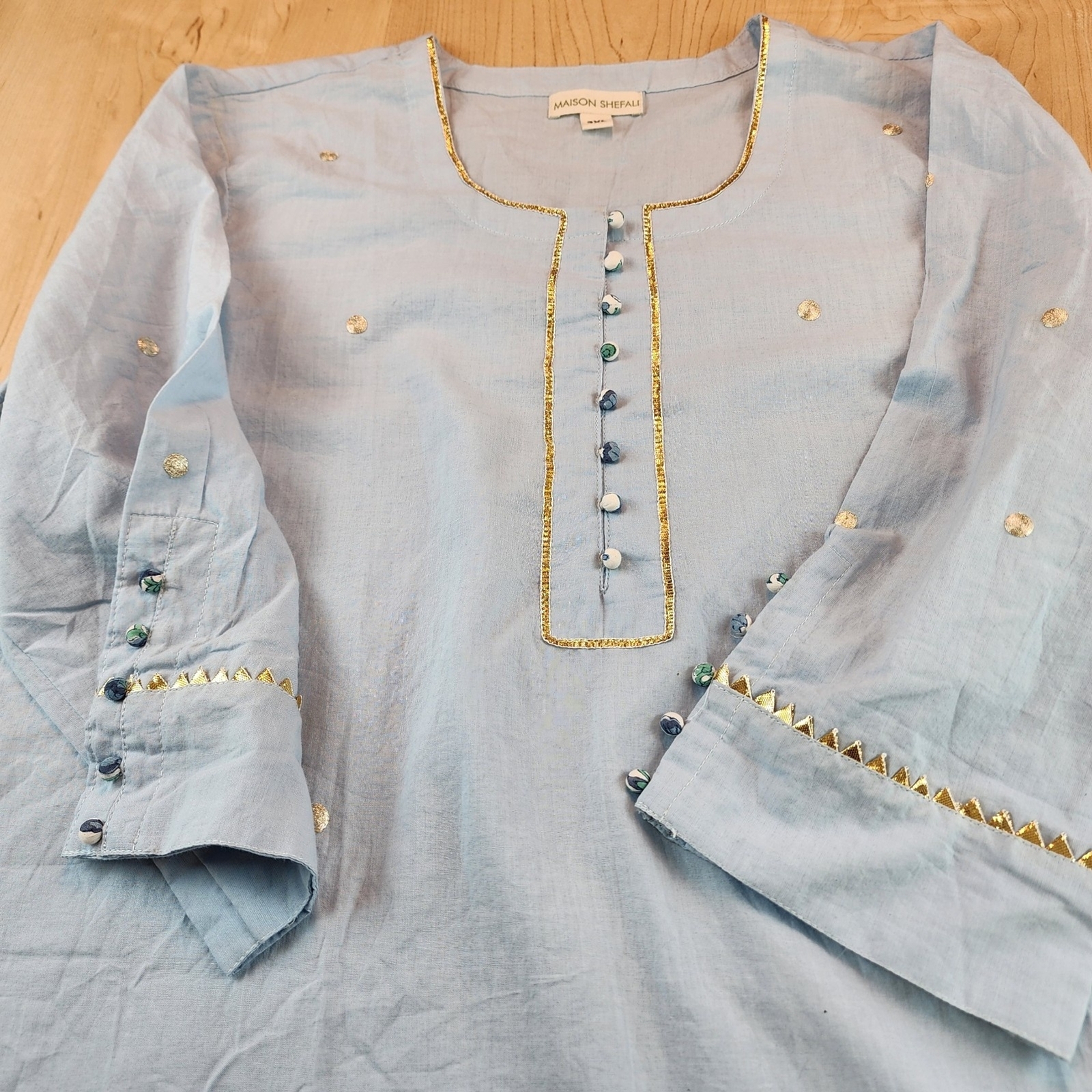Maison Shefali Light Blue Gold Details Cotton Kurta 3XL