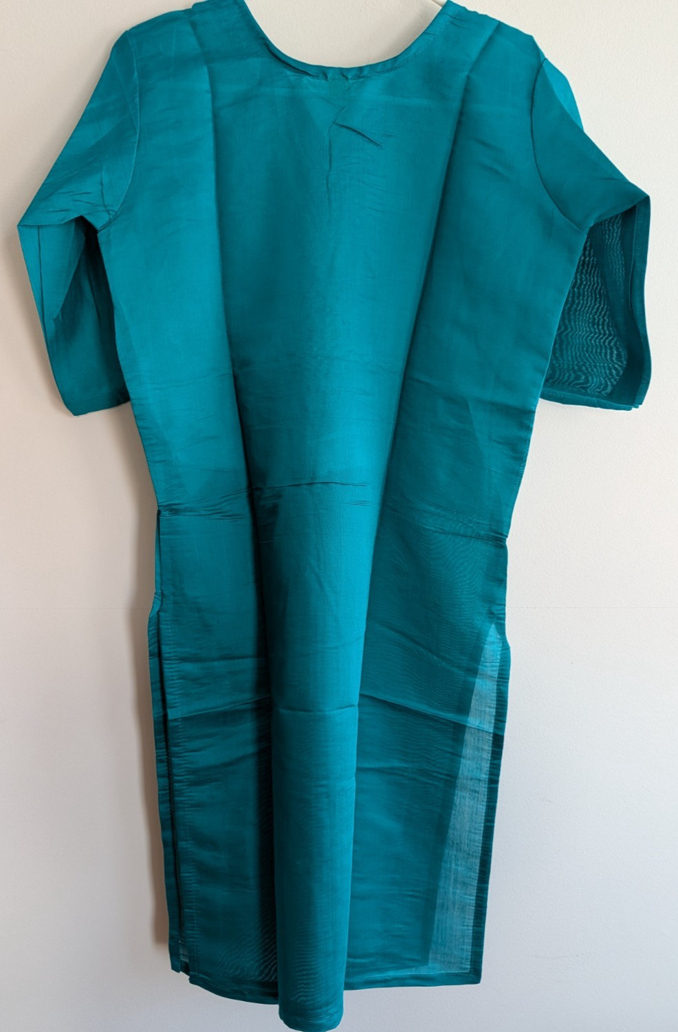 Kurta Kurti Top Tunic Teal Sequin Embroidery V-Neck Silk Party Festive Wear XL
