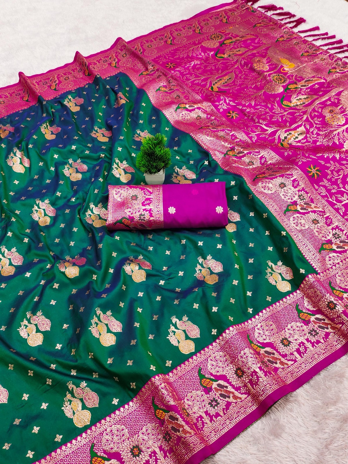Beautiful Look Soft Paithani Silk Saree With Blouse For Indian Function Wear