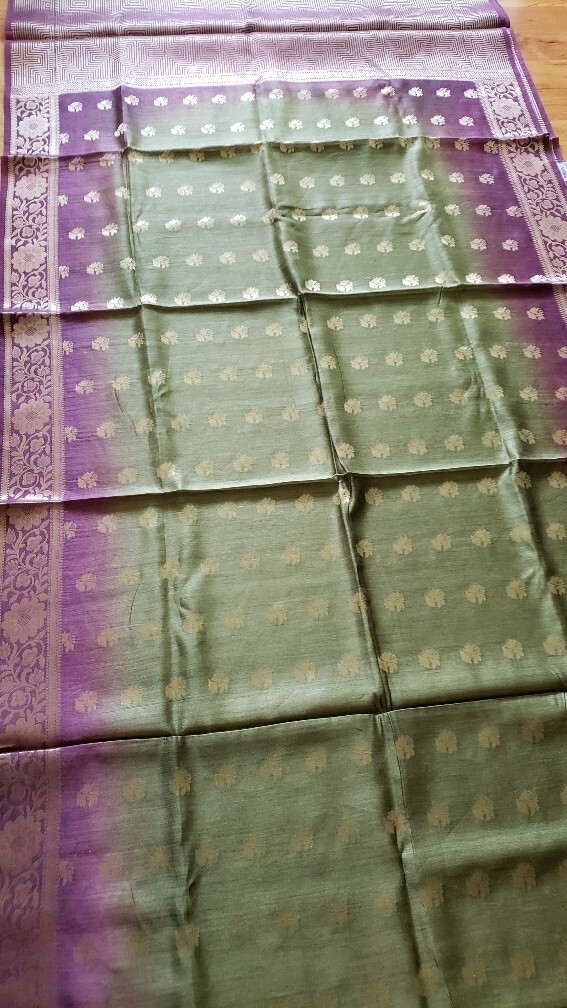 Tussar Silk Handloom Saree Floral Zari Work Brocade Pallu Unstitched Blouse