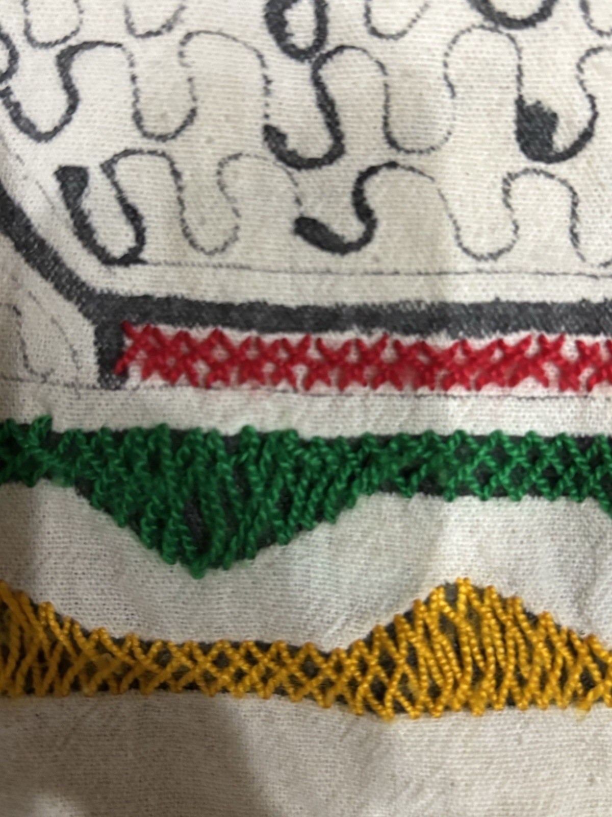 Peruvian Shipibo Conibo Style Handmade Embroidered Jaguar Snake Drawstring Pants