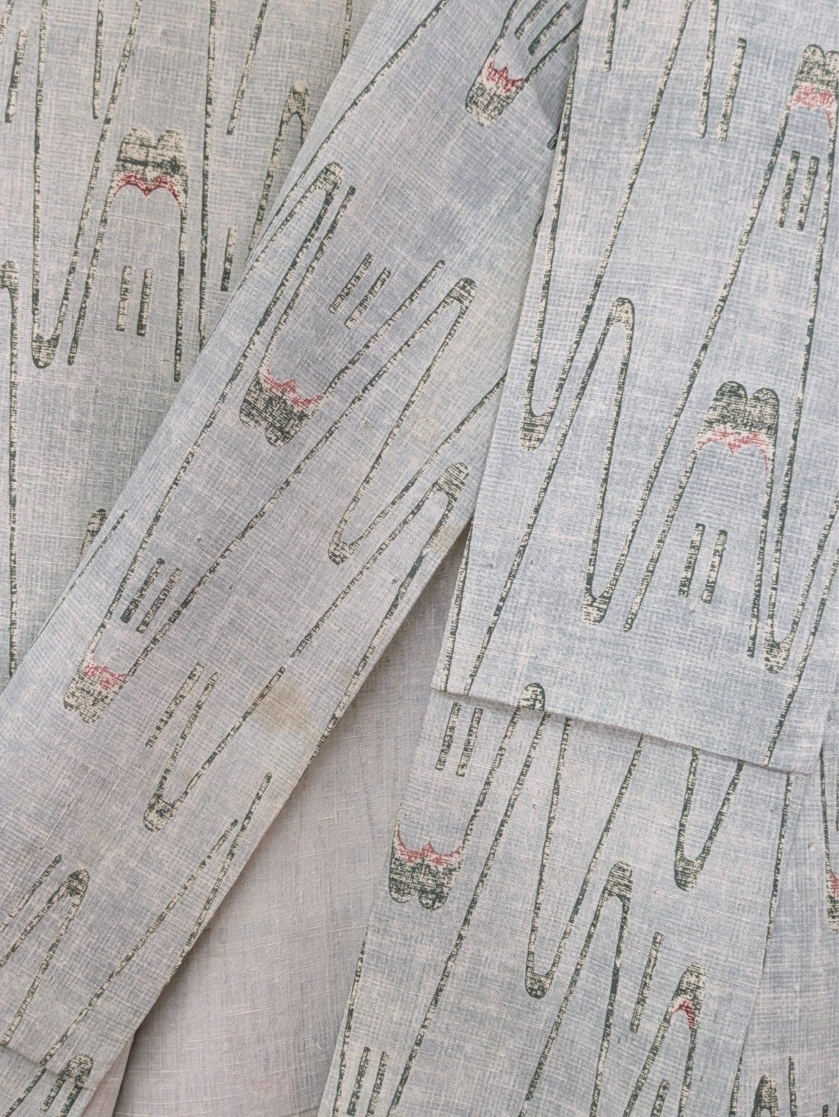 Vintage Japanese Kimono Silk Hitoe Light Blue Green Waves Unlined Komon Textile