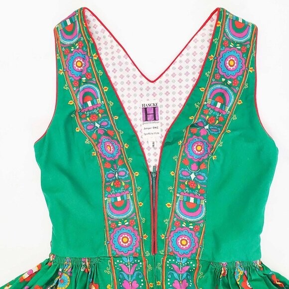 VTG 1960’s HANCKE German Austrian Dirndl Trachten Dress Green BRIGHT
