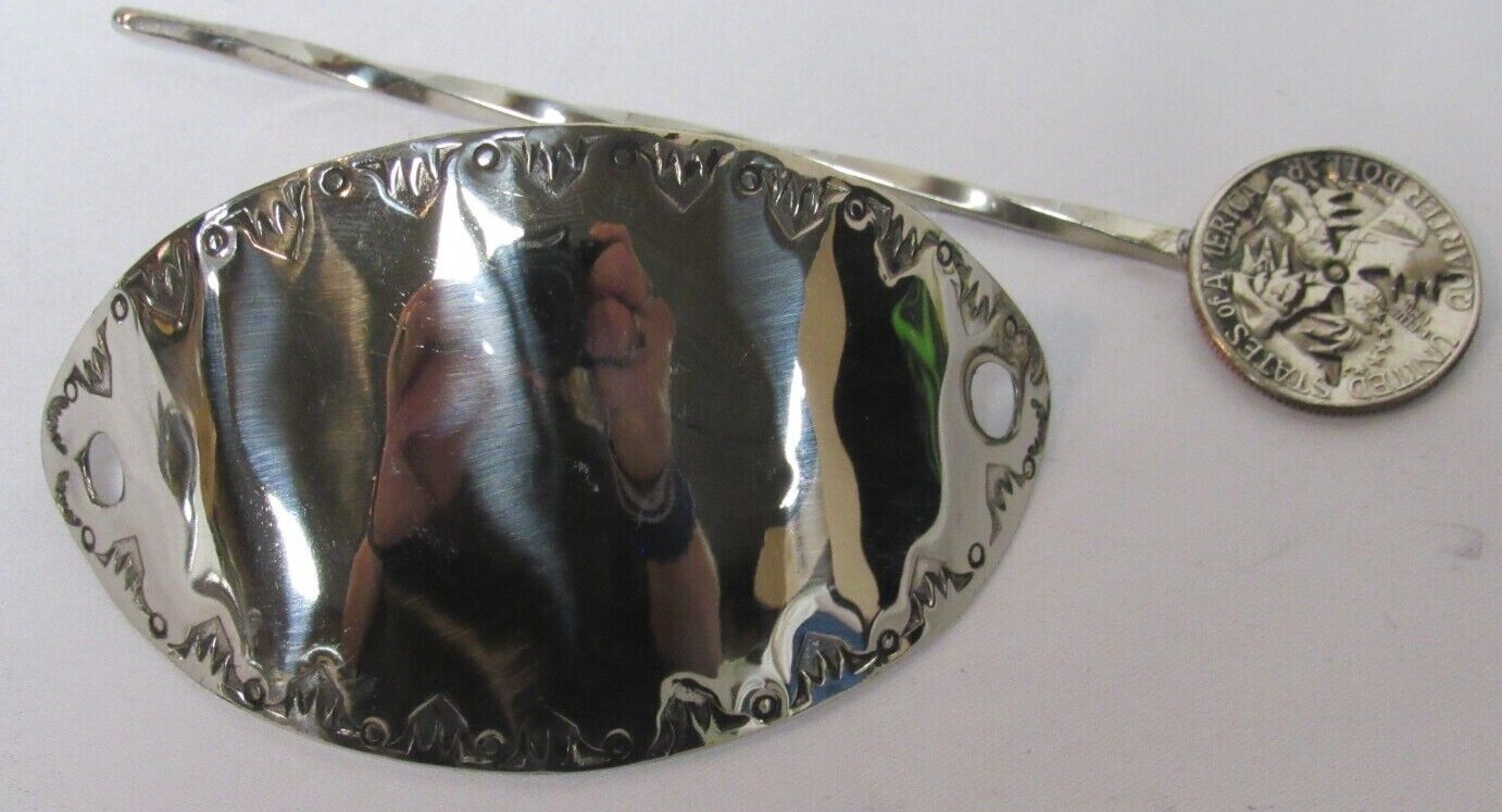 Charley Johnson Seminole Creek Nickel Silver Curve Barrette Hair Stick Mountains