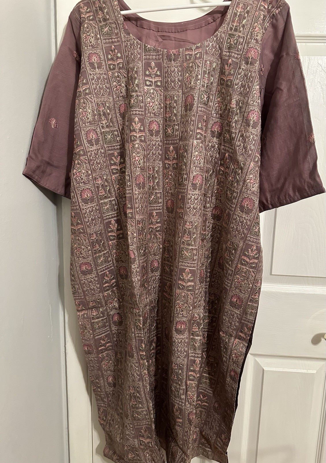 Mauve Embroidered Cotton Blend Salwar Kameez with Dupatta for Women