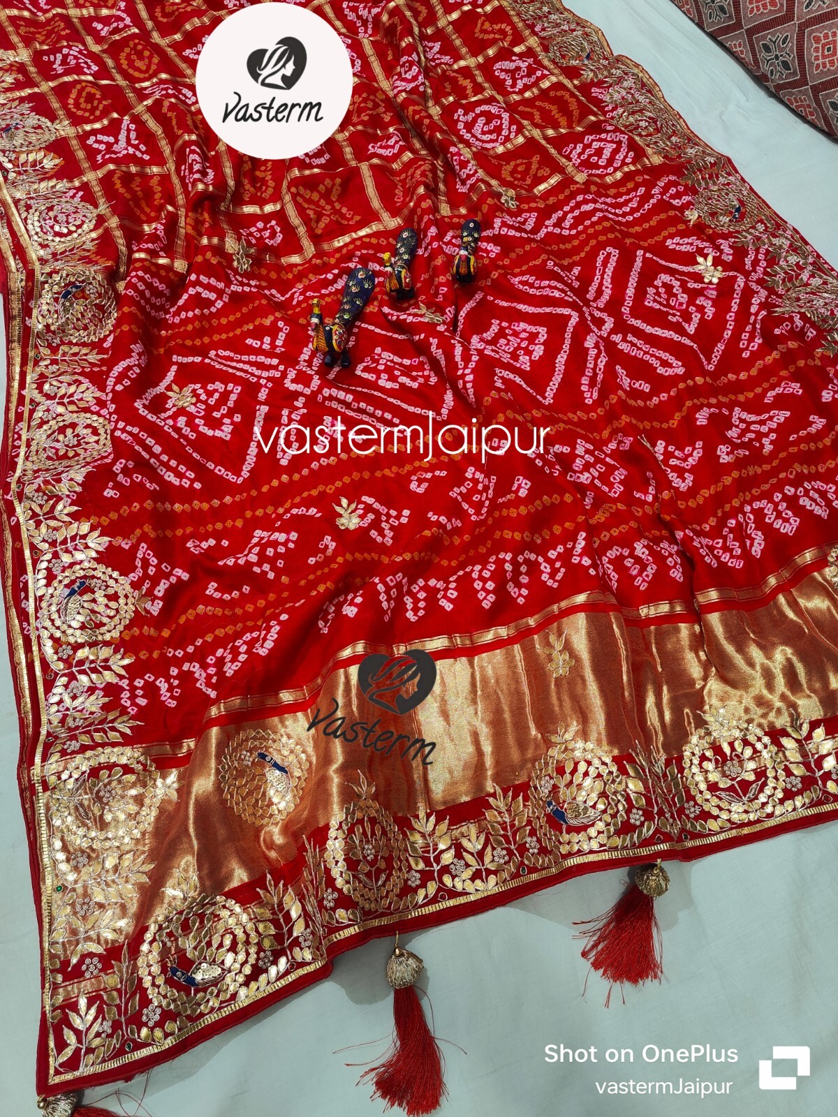 Red Gajji Silk Saree Blouse Hand Zardozi Work Saree Women Wedding Gharchola Sari