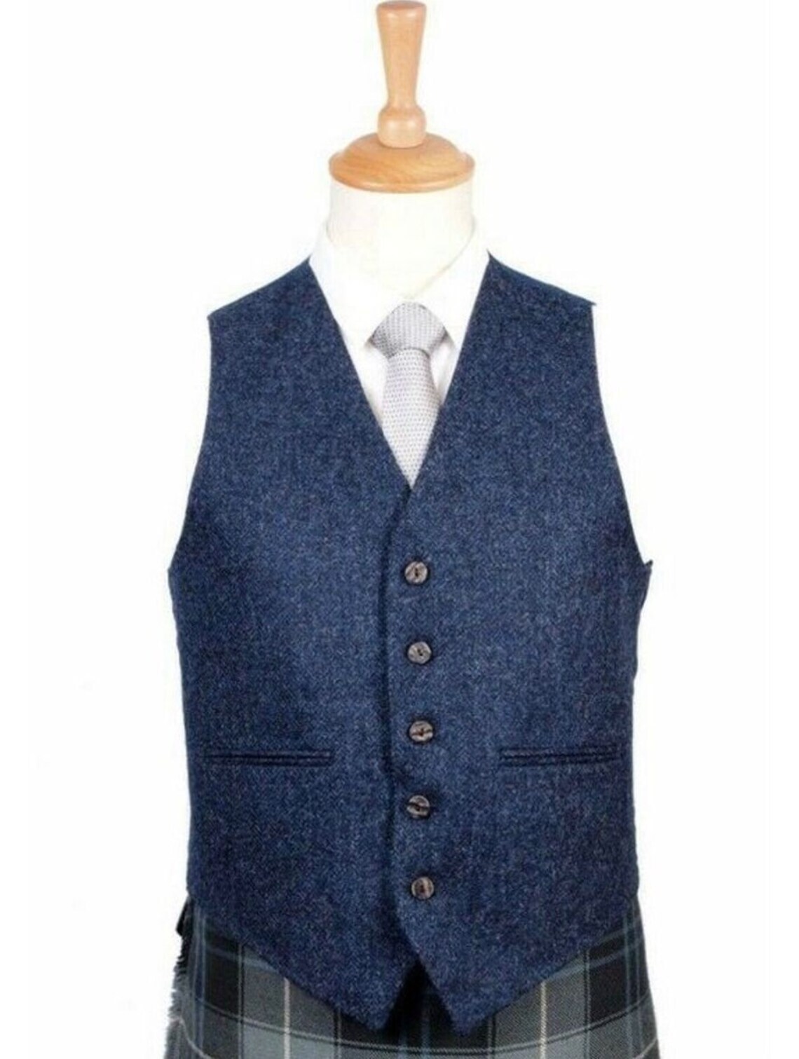 Blue serge Argyle jacket with 5 button waistcoat wedding kilt jacket