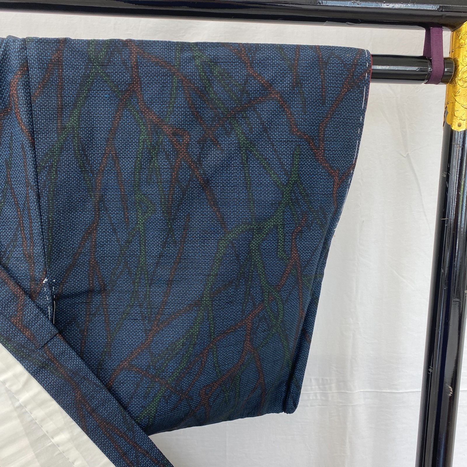Japanese Vintage Kimono Silk Blue Oshima Traditional Authentic Length 61 in