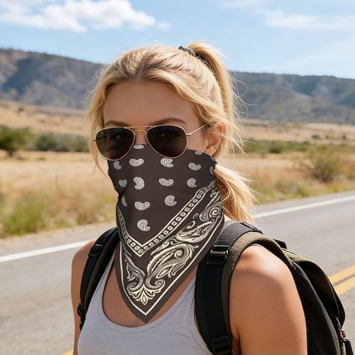 Head Scarf Hair Neck Scarves for Women Fashion Silk Brown Paisley Bohemain