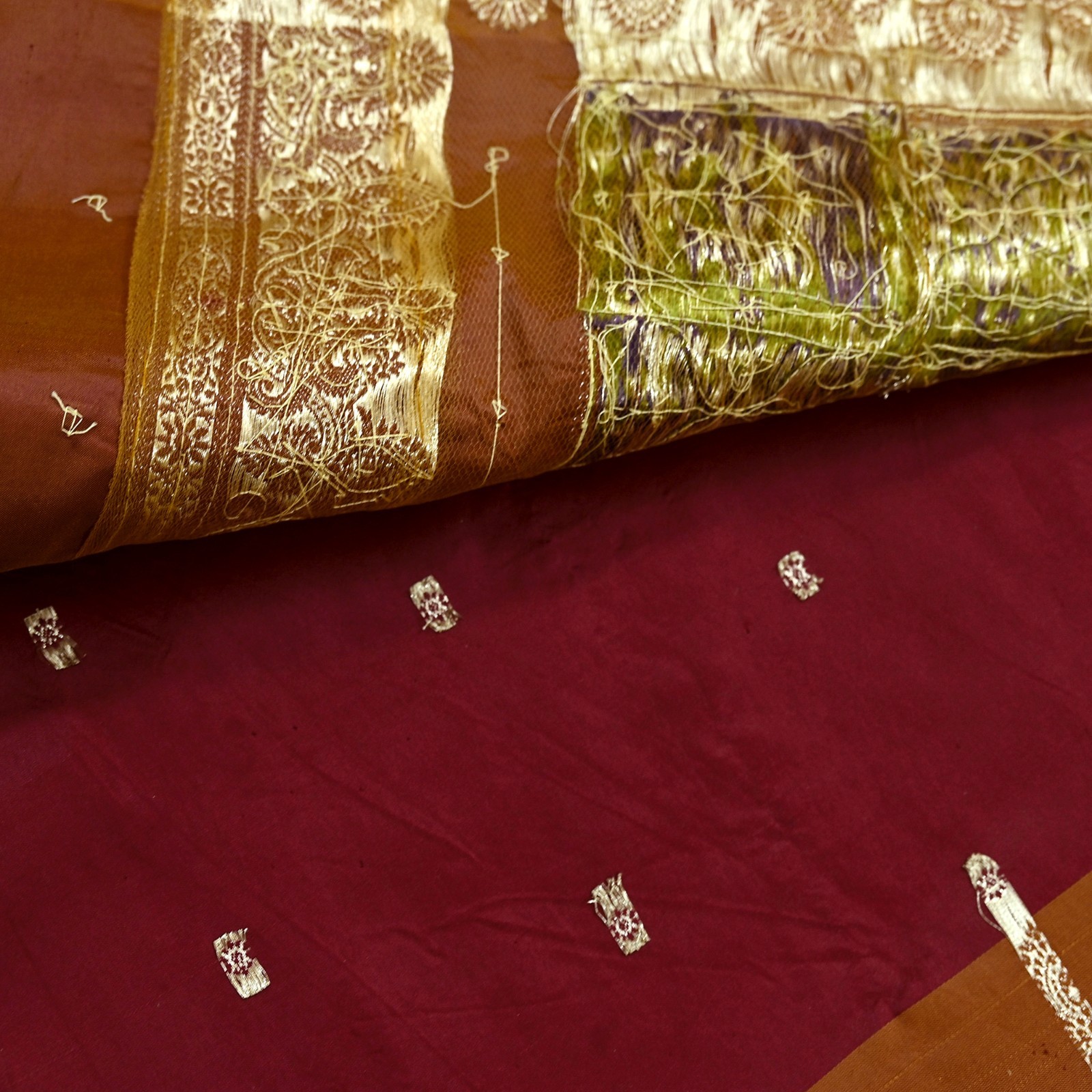 Vintage Heavy Saree Pure Satin Silk Hand Embroidered Banarsi Brocade Sari Dabka