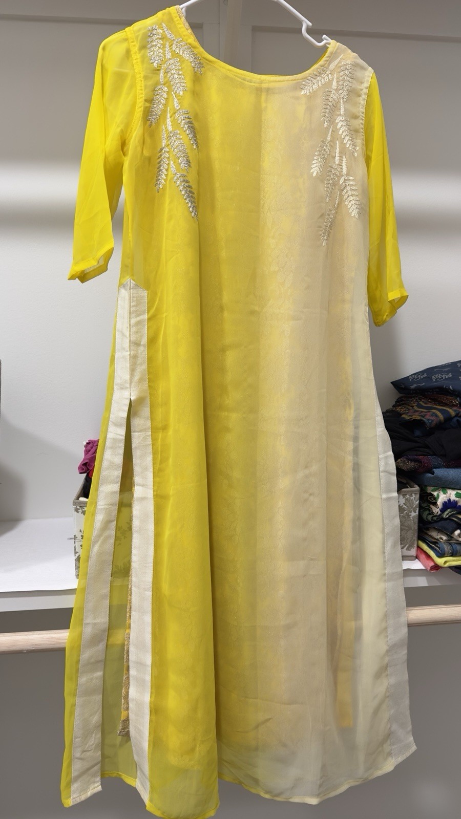 Indian Party Wear Lemon Yellow Two Piece Top With Embroidery
