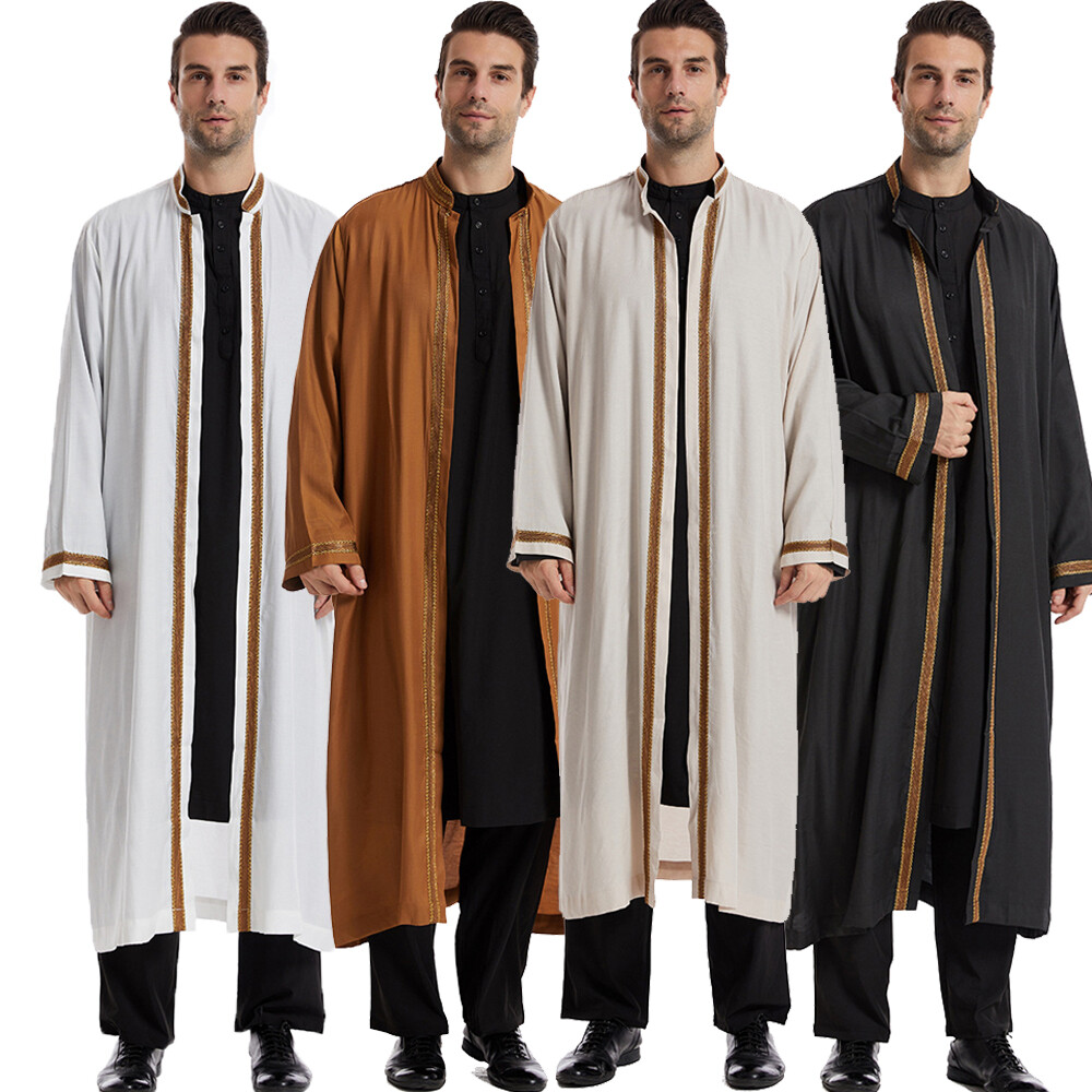 Dubai Men Jubba Kaftan Saudi Long Robes Thobe Thoub Islamic Dishdasha Open Abaya
