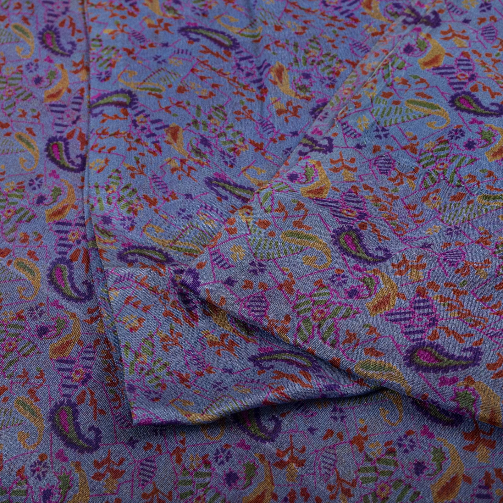 Sanskriti Vintage Purple Pure Silk Saree Paisley Print Craft Fabric 6.5Yard Sari