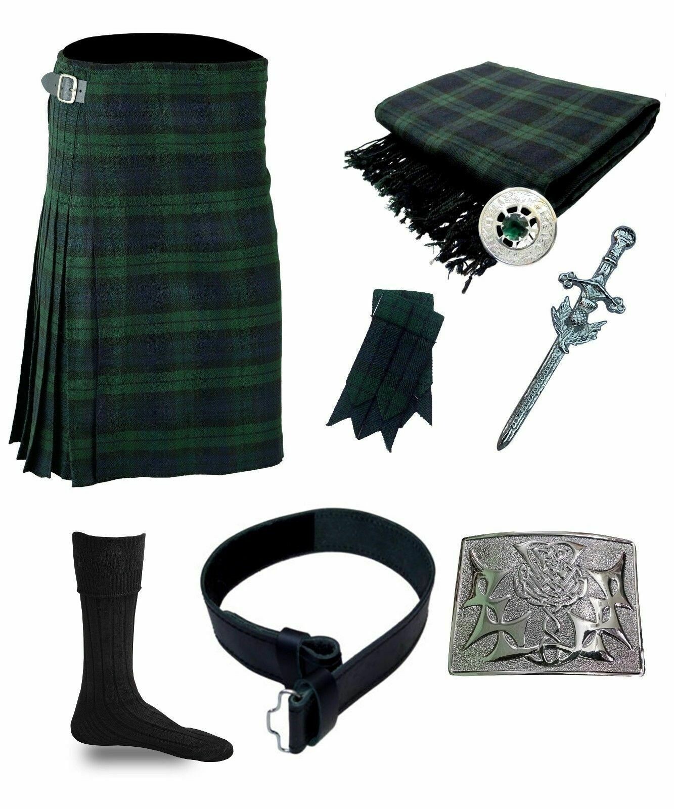 Men’s Black Watch 8 PCS Scottish Traditional Highland Wedding Kilt Outfit