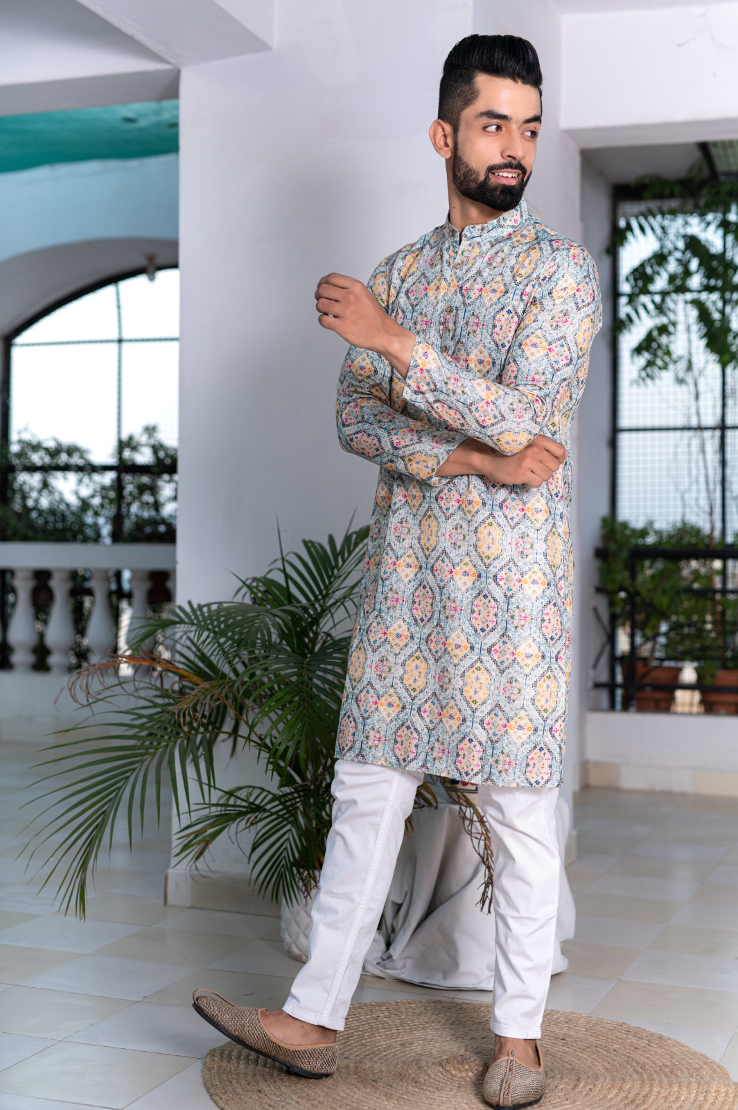 Men’s Ethical Printed Mulberry Kurta – Perfect for Casual Wear