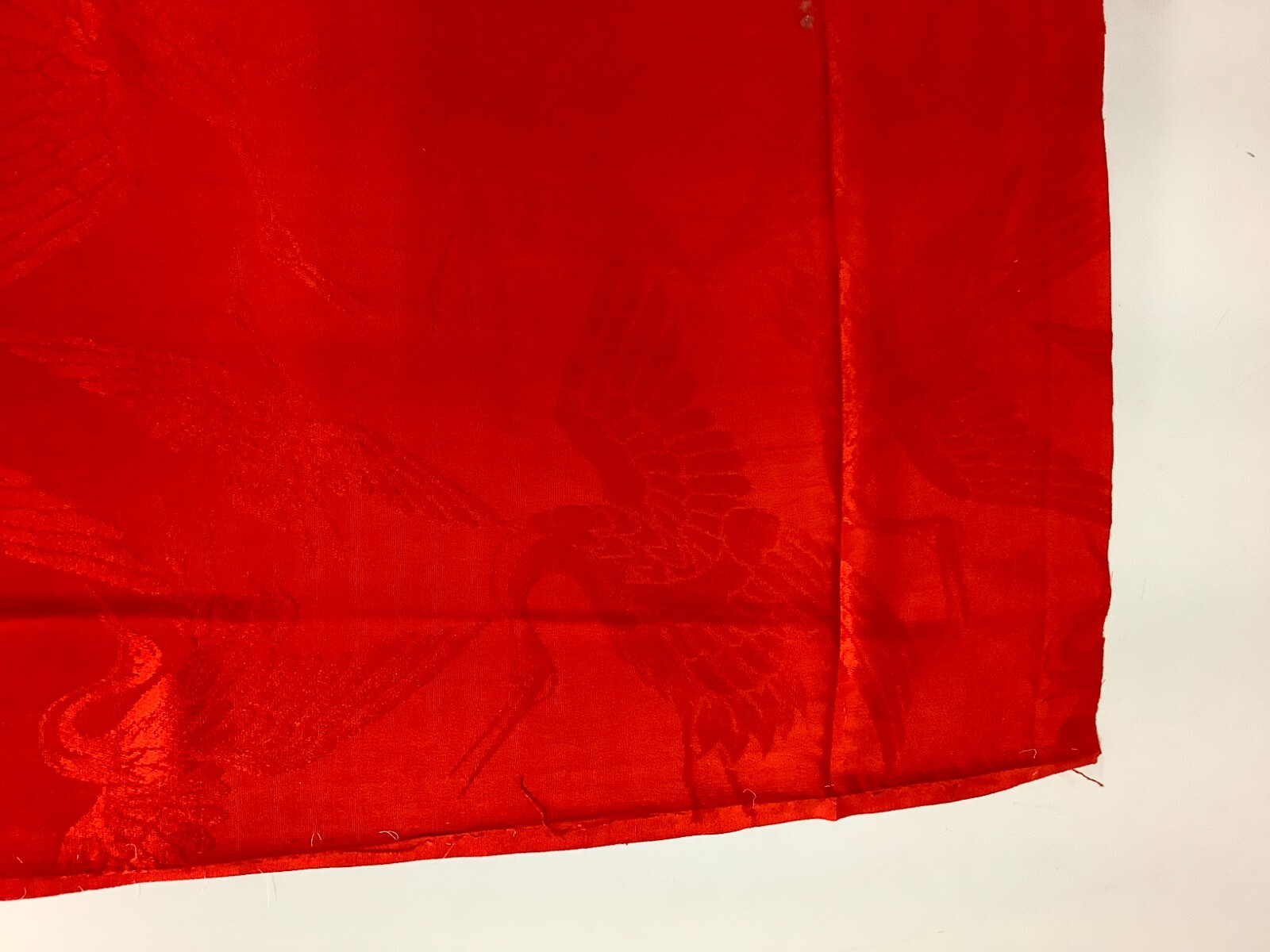 Japanese Vintage Kimono Fabric cloth Boro silk red crane scrub 52.7×12.9inch