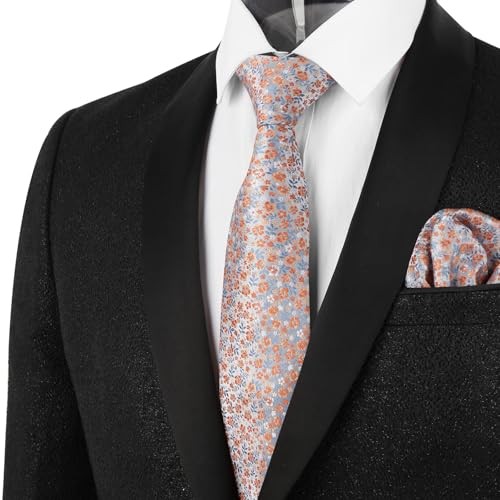 Mens 3.15inches Exquisite Floral Tie with Small Flower A142-light Blue/ Orange
