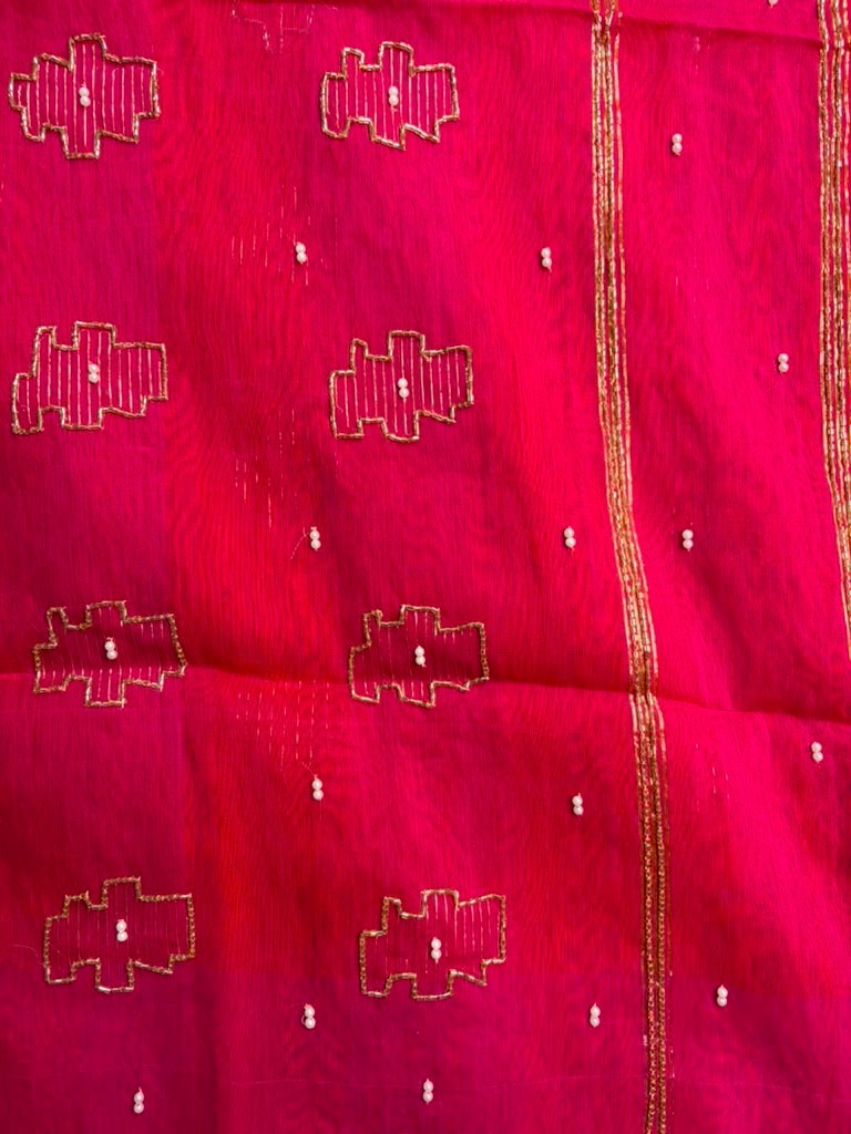 Dhakai Jamdani Karcupi Karada & Sequin Embroidery Saree with Ready Blouse 36-40