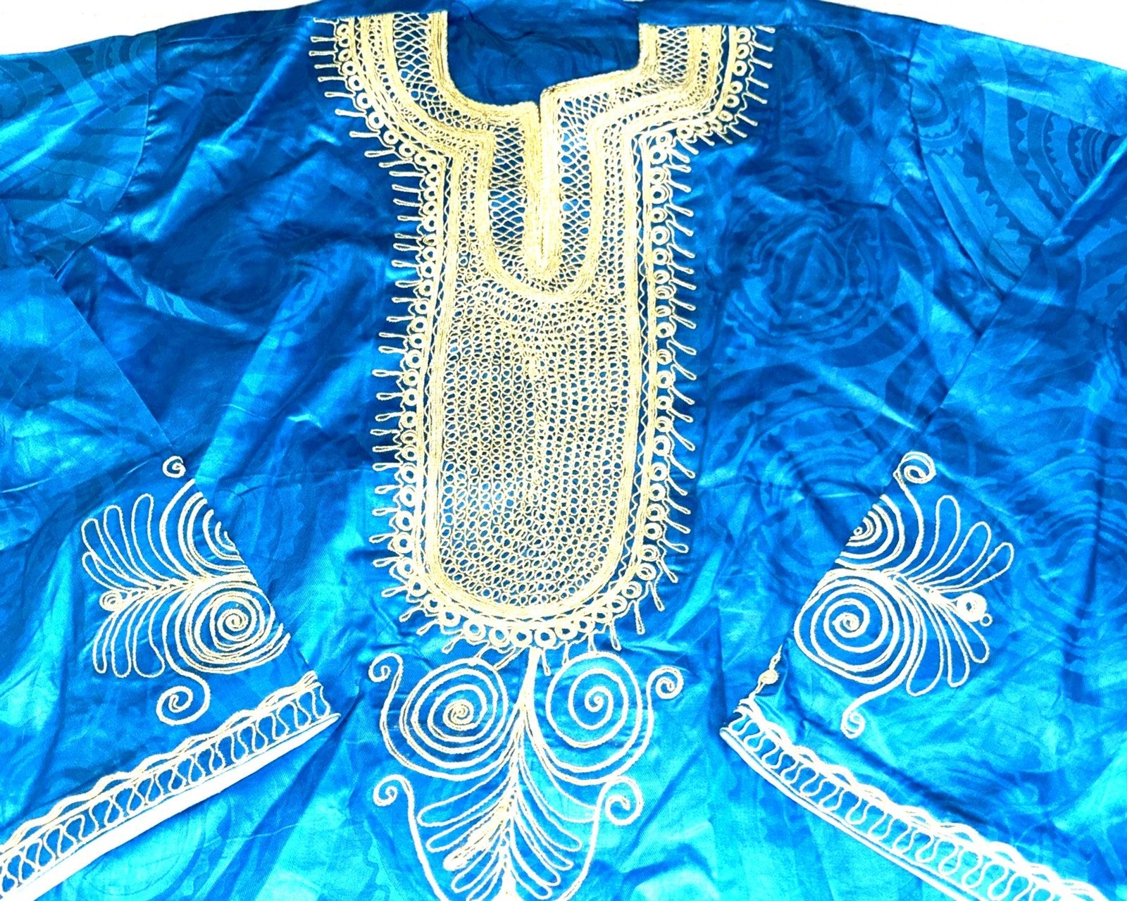 African Dashiki Outfit Royal Blue/Gold Embroidered Long Shirt