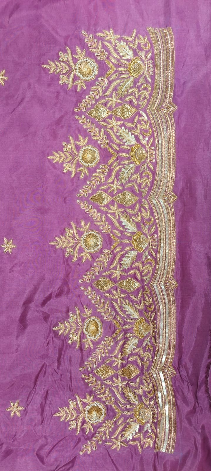 Purple Hand Embroidered Crepe Suit Set with Organza Dupatta | Premium Ethnic…