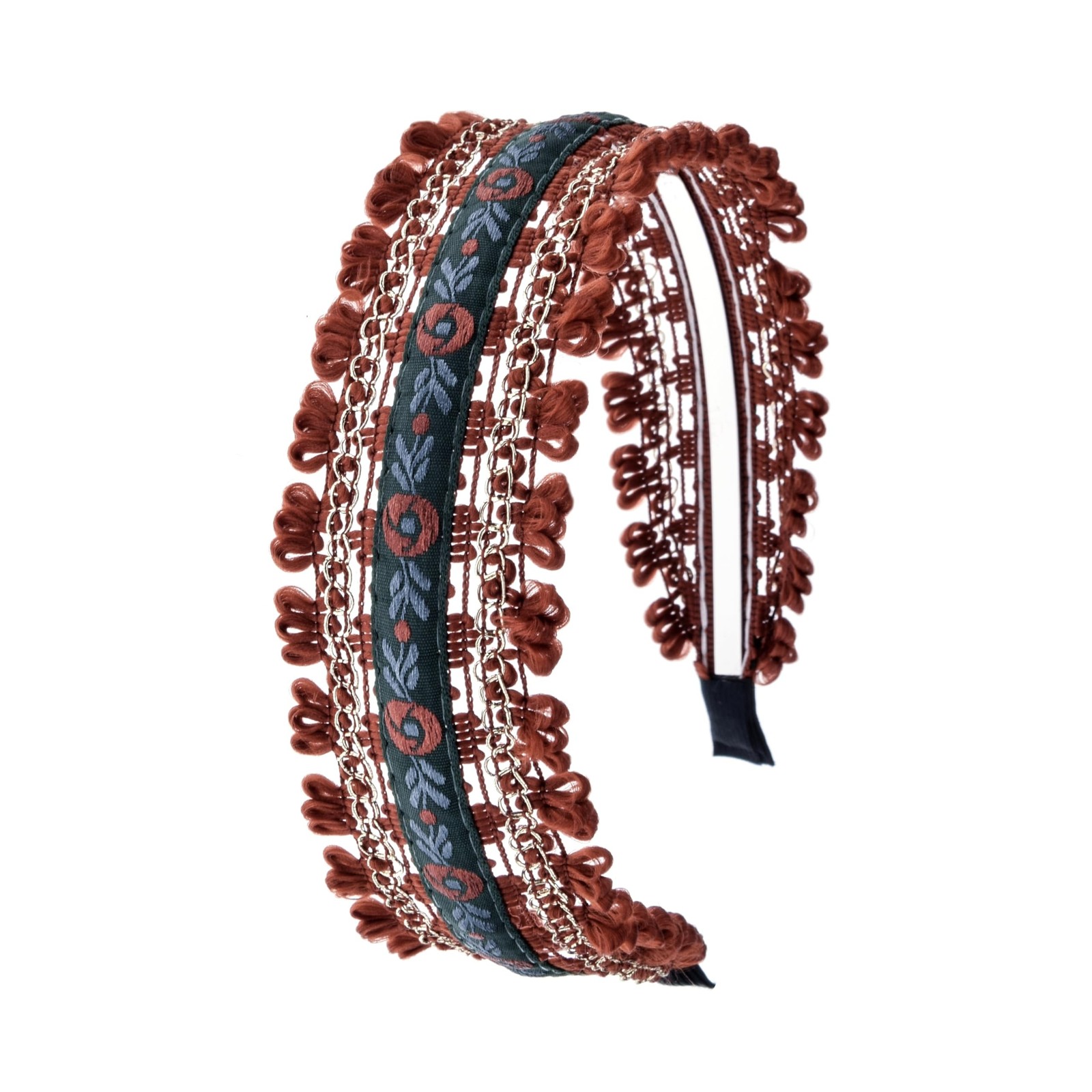 Boho Ethnic Wind Embroidery with Floral Headband Non-slip Elastic Brown Metal…