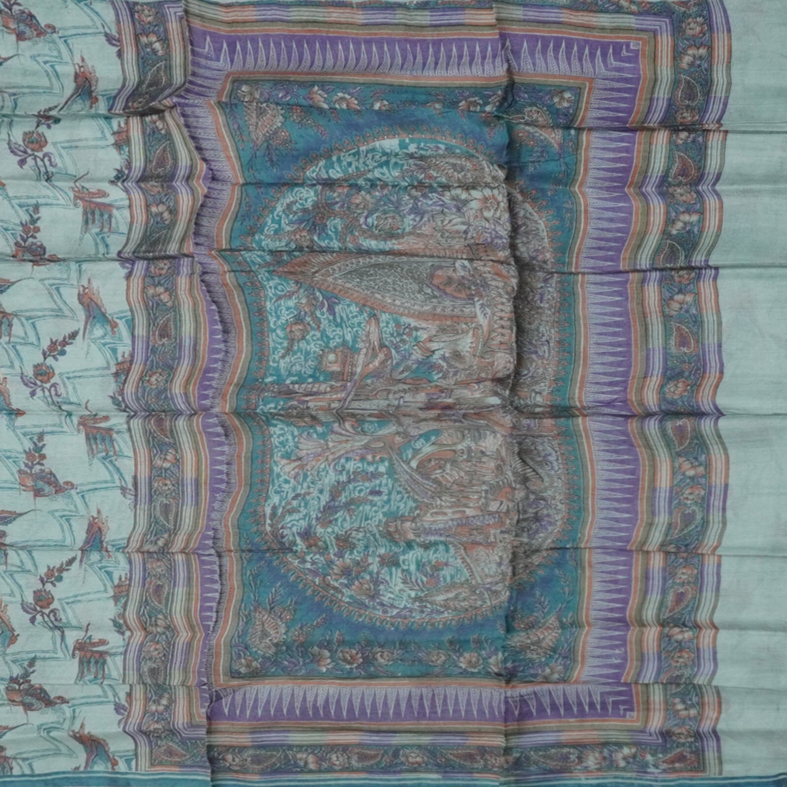 Vintage Blue Sarees 100% Pure Silk Printed Indian Sari 5YD Decor Craft Fabric
