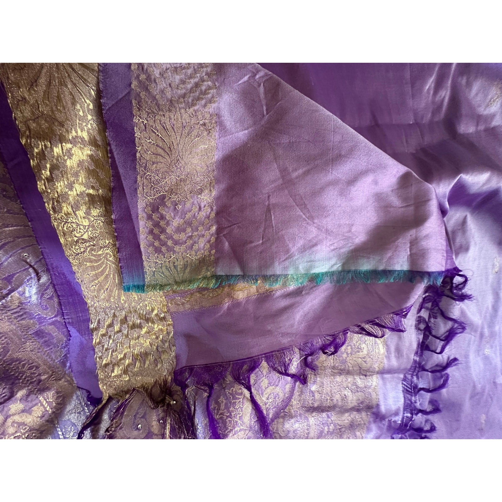 Silk saree lavender gold Paisley brocade 204×46” sari stunning luxurious