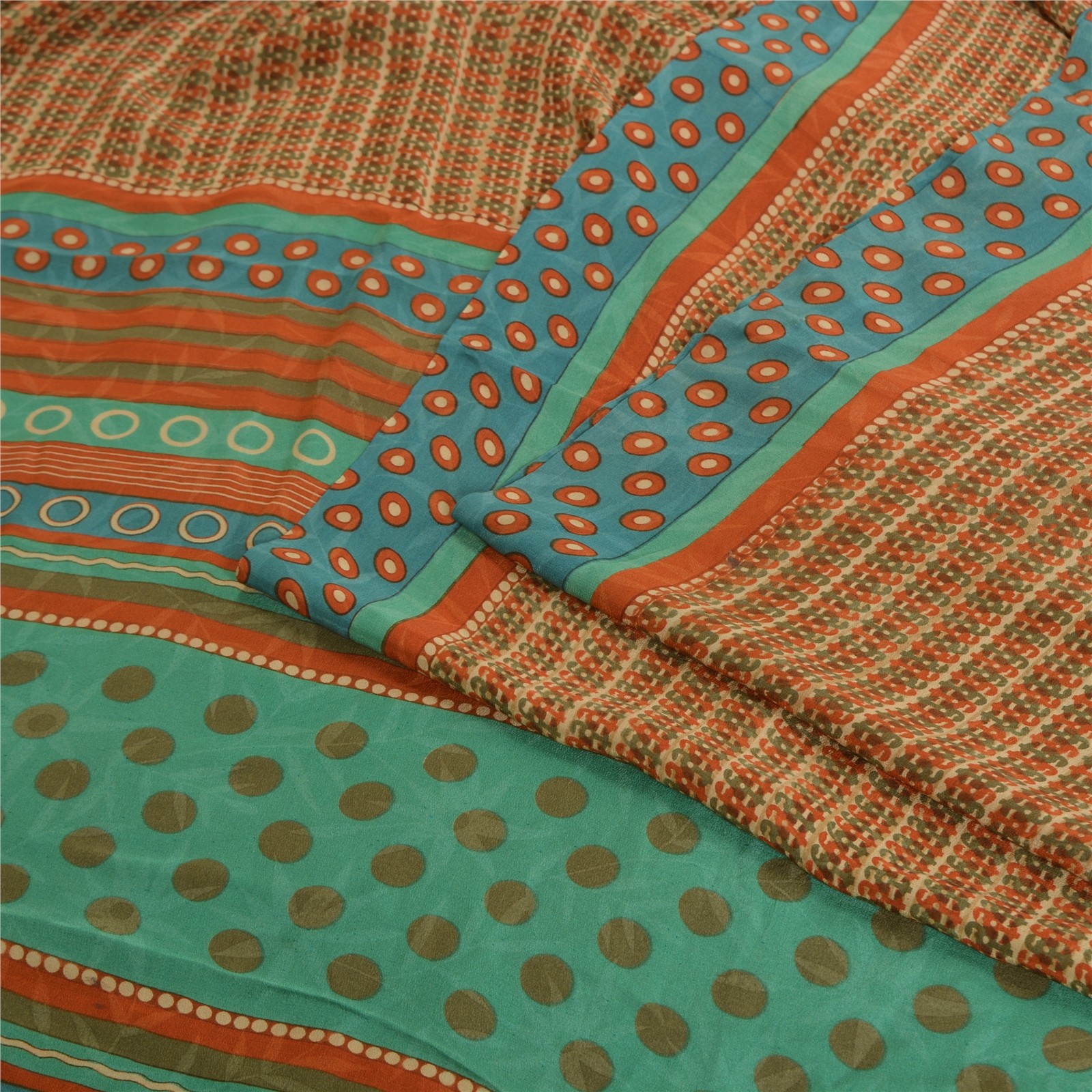 Sanskriti Vintage Sarees Multicolor Pure Crepe Silk Printed Sari Craft Fabric